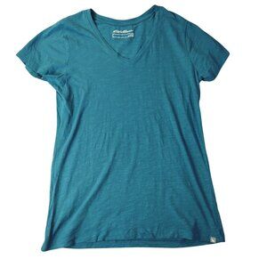 Eddie Bauer Women’s Teal V-Neck T-Shirt Small‎ Short Sleeve Casual Classic